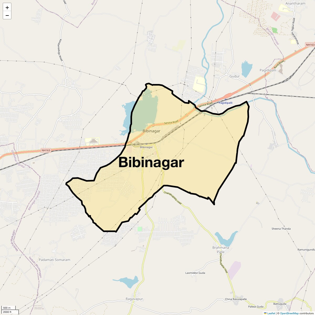 Location Map of Bibinagar, Hyderabad