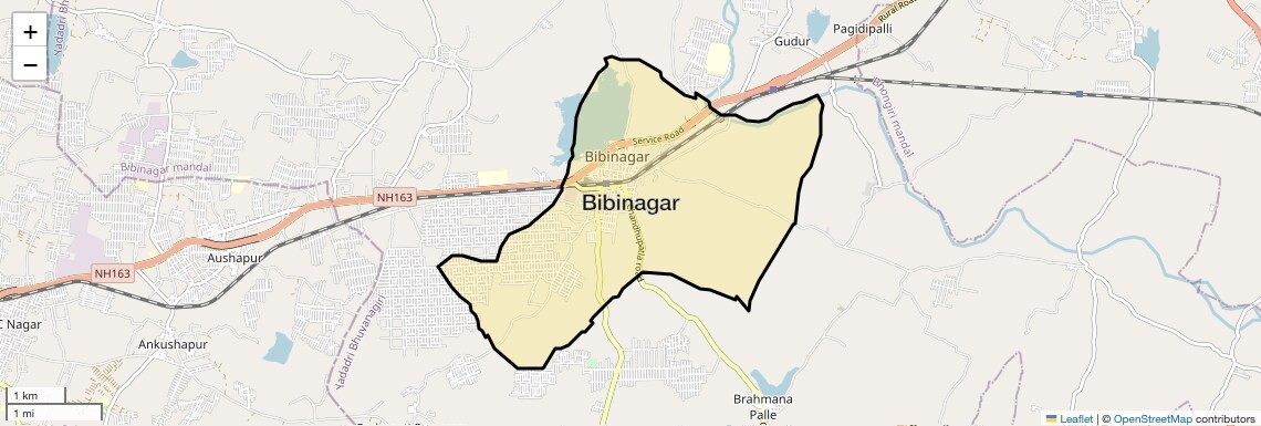 Location Map of Bibinagar, Hyderabad