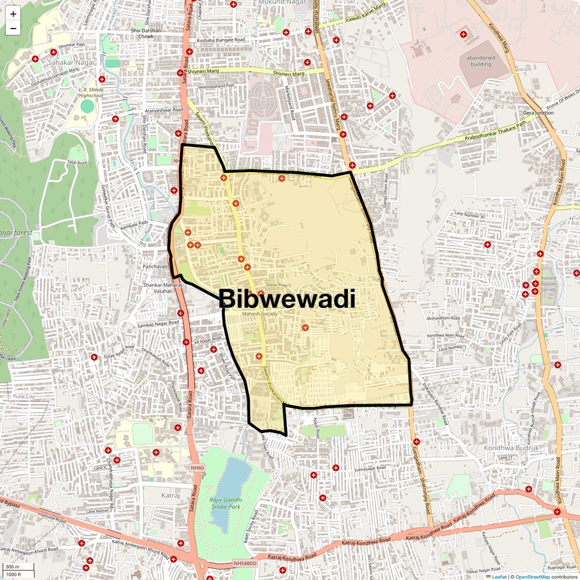 Location Map of Bibwewadi, Pune