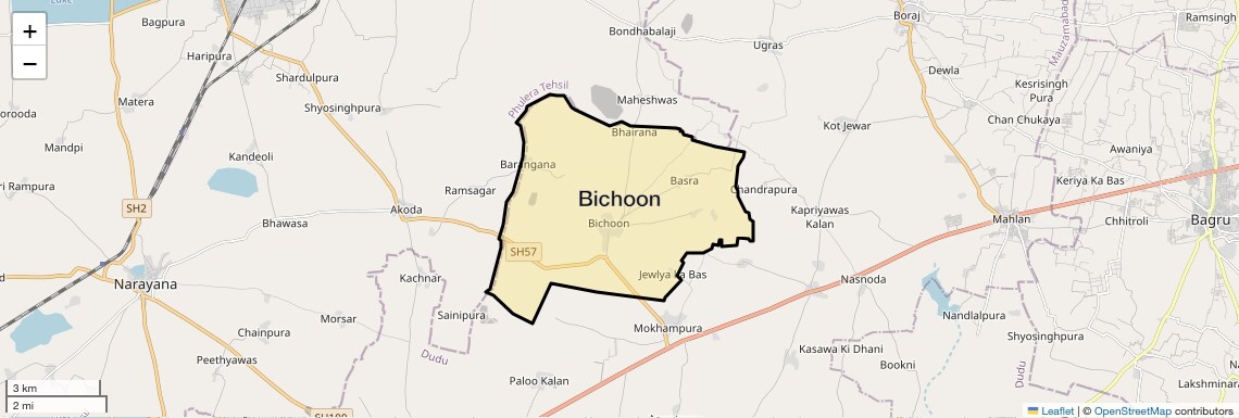 Location Map of Bichoon, Jaipur