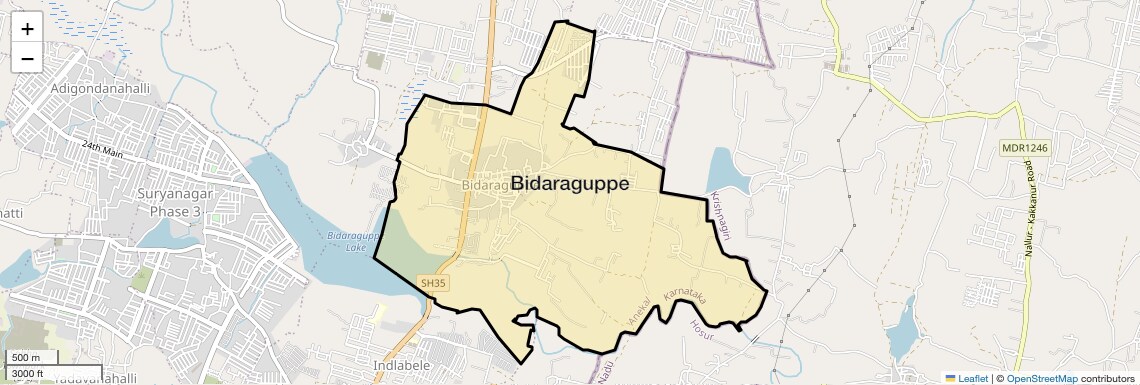 Location Map of Bidaraguppe, Bangalore