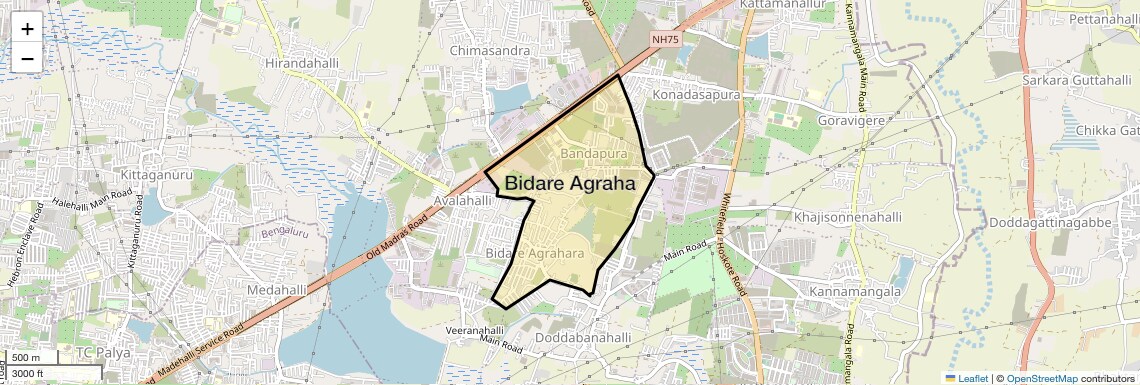Location Map of Bidare Agraha, Bangalore