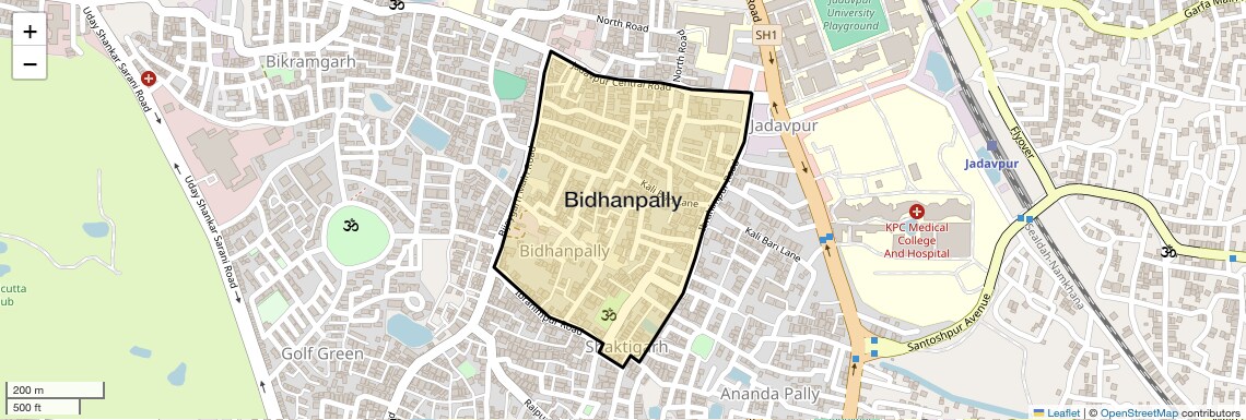 Location Map of Bidhanpally, Kolkata