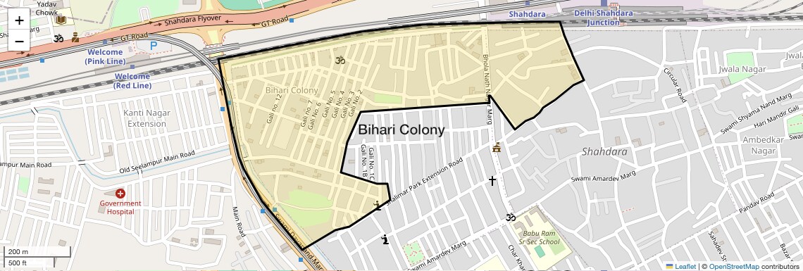 Location Map of Bihari Colony, Delhi
