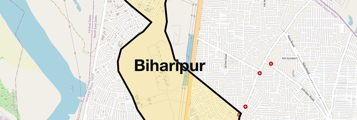 Location Map of Biharipur, Delhi