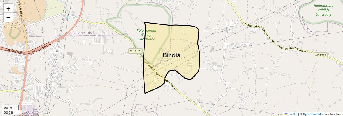 Location Map of Bihdia, Indore