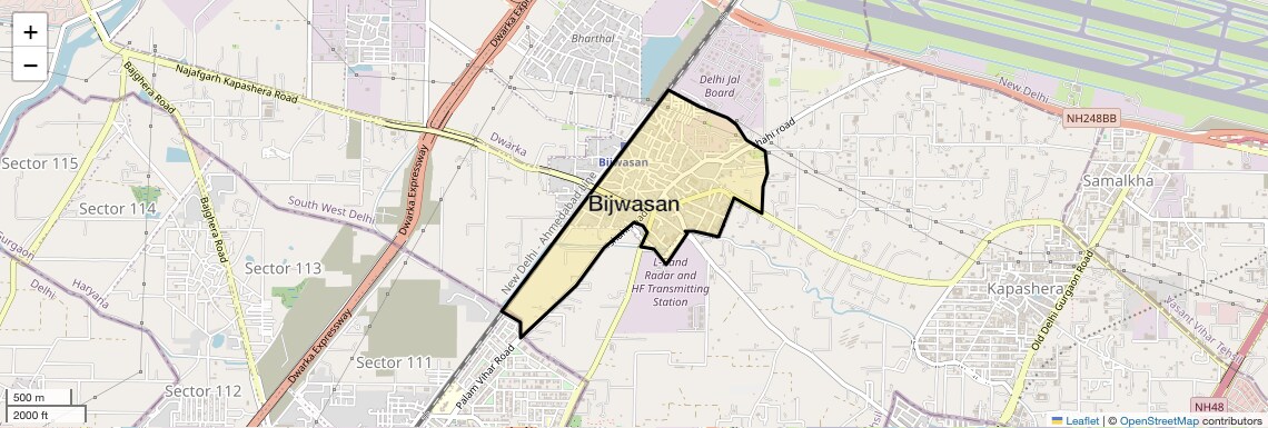 Location Map of Bijwasan, Delhi