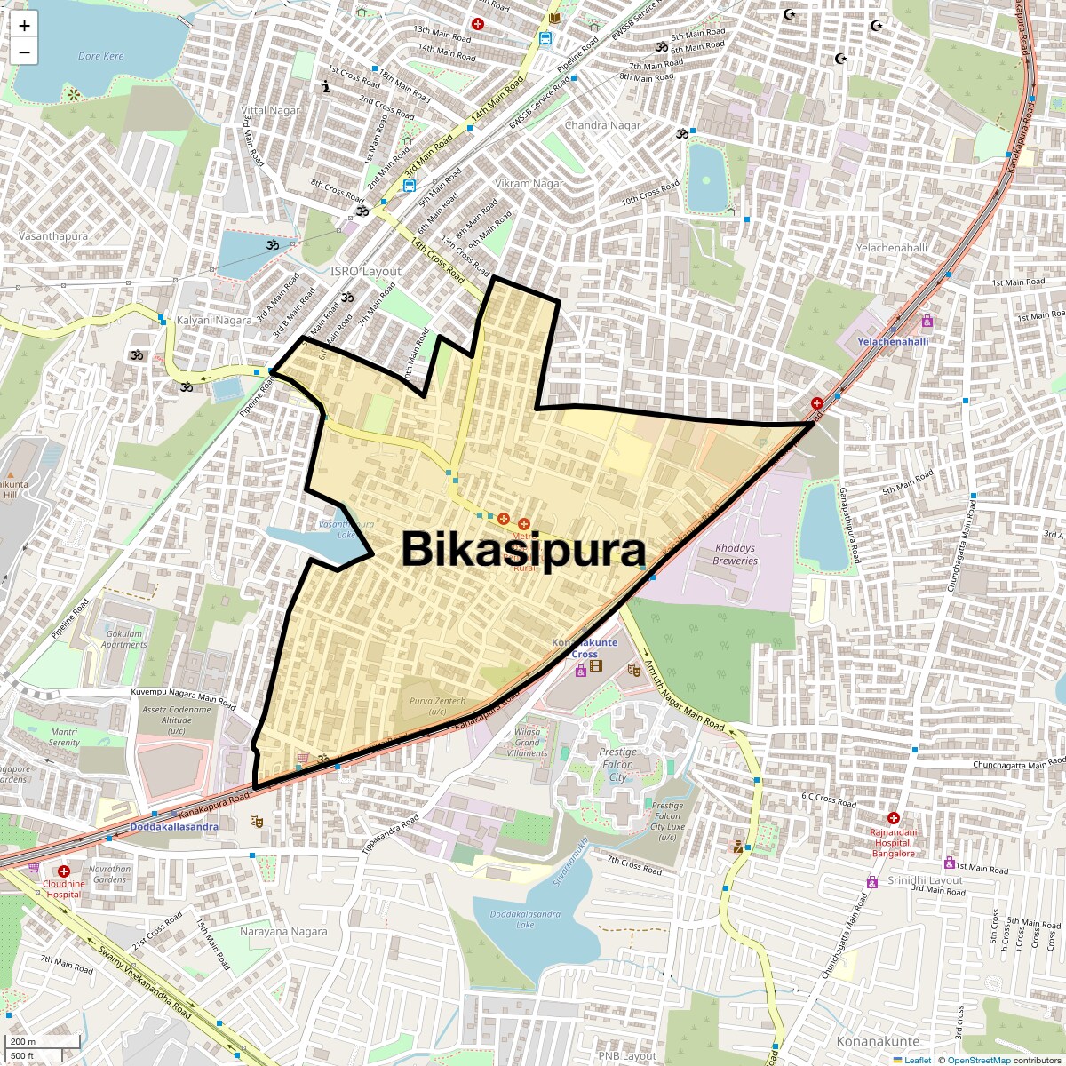 Location Map of Bikasipura, Bangalore