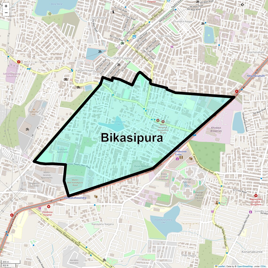 Location Map of Bikasipura, Bangalore