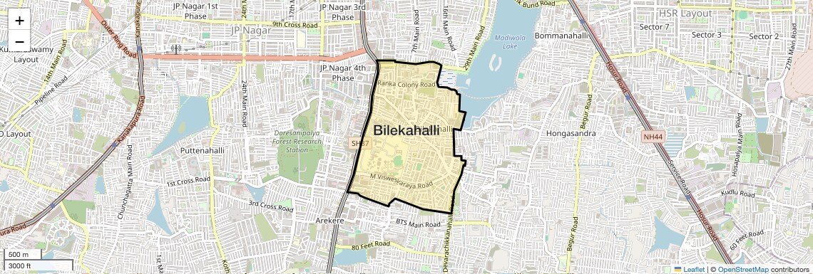 Location Map of Bilekahalli, Bangalore