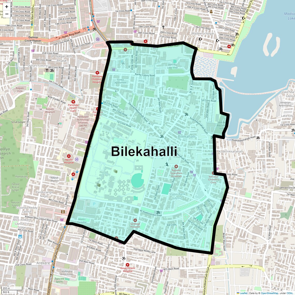 Location Map of Bilekahalli, Bangalore