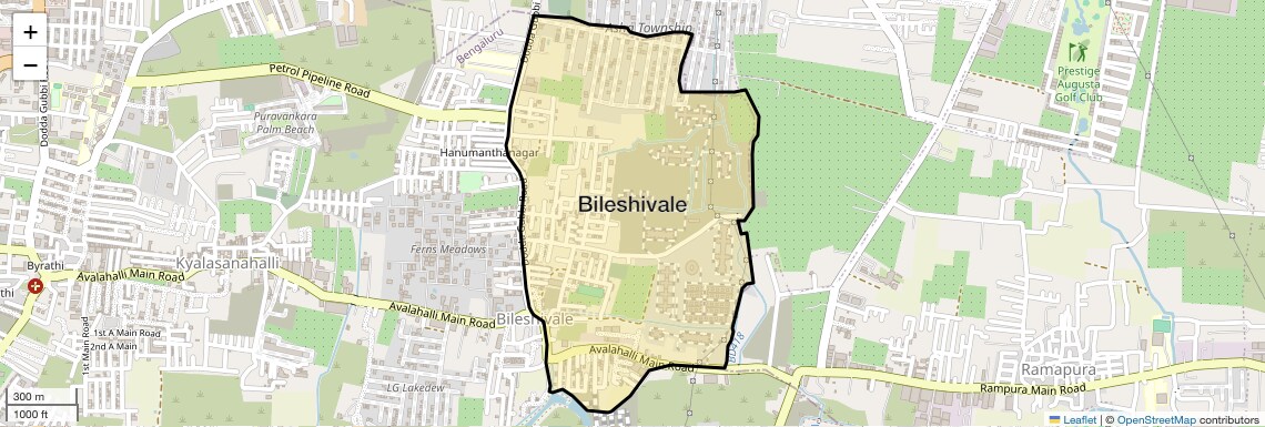 Location Map of Bileshivale, Bangalore