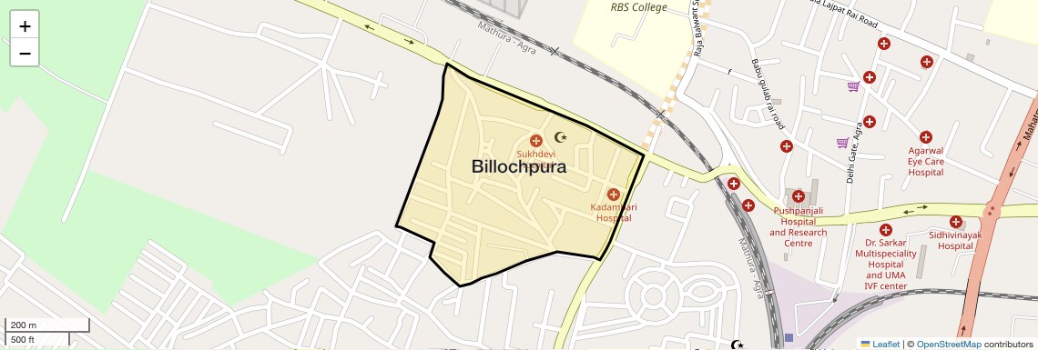 Location Map of Billochpura, Agra