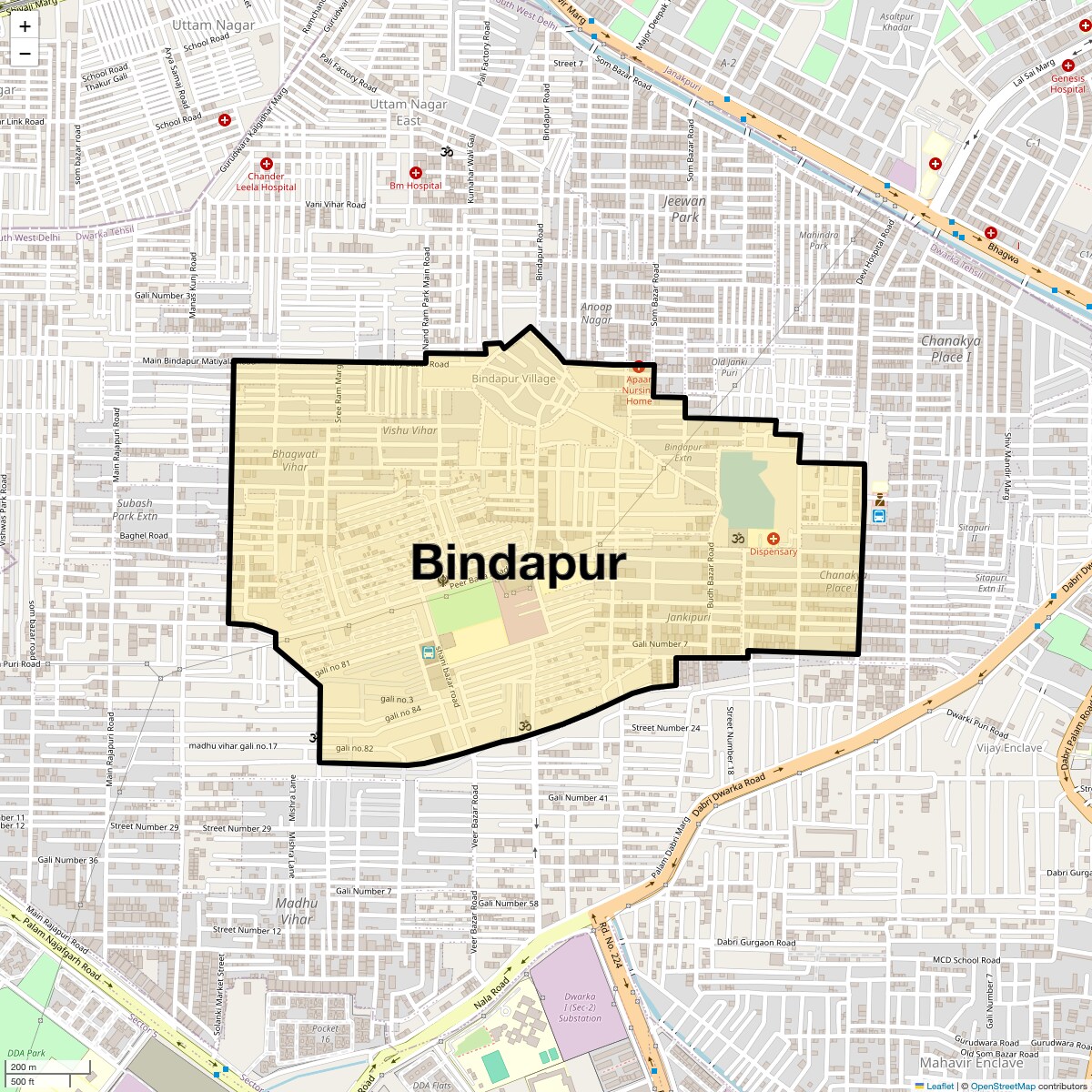 Location Map of Bindapur, Delhi