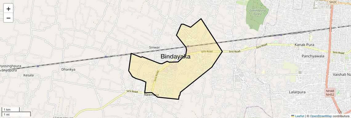 Location Map of Bindayaka, Jaipur