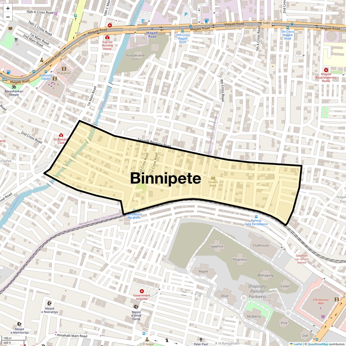 Location Map of Binnipete, Bangalore