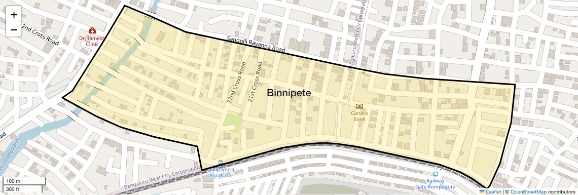Location Map of Binnipete, Bangalore