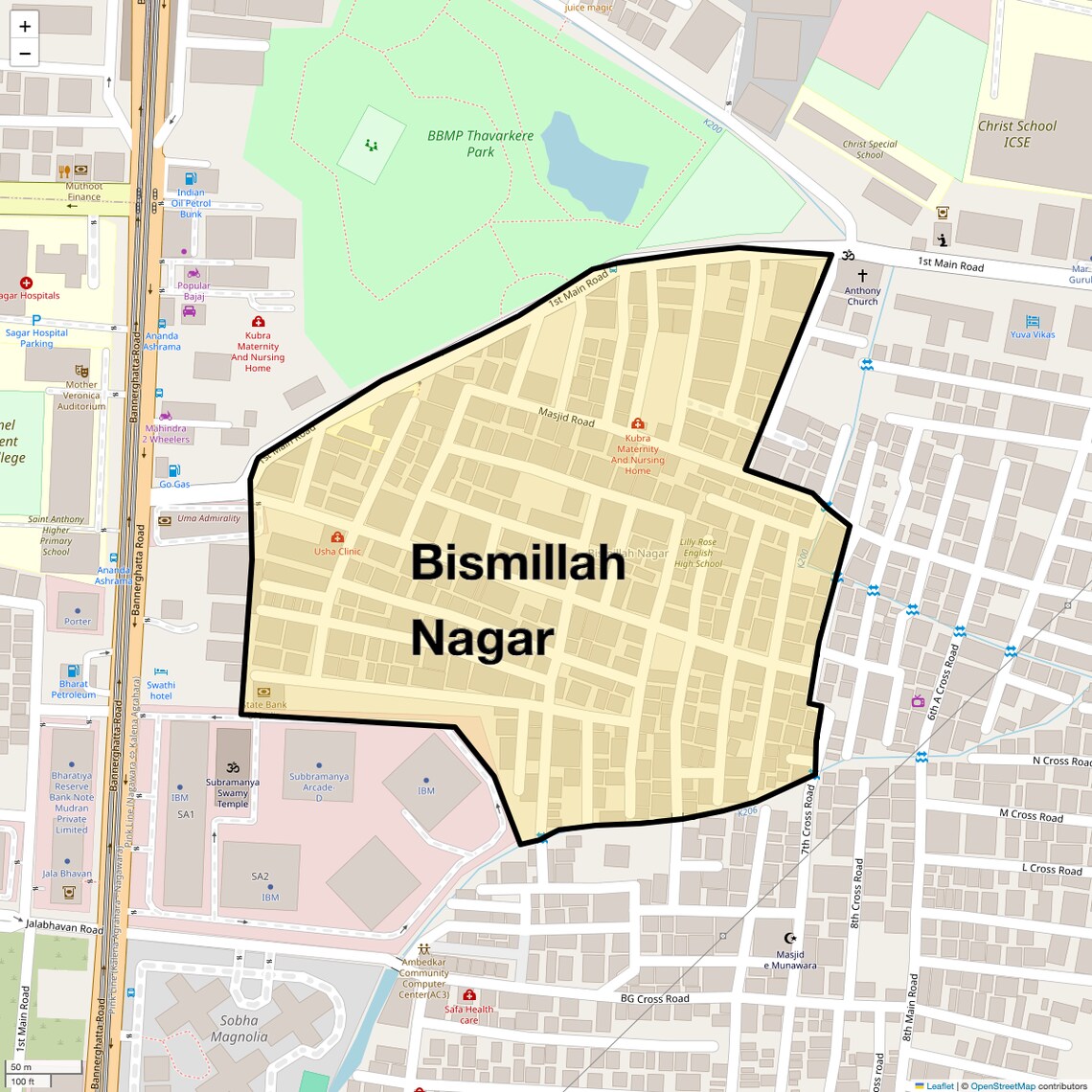 Location Map of Bismillah Nagar, Bangalore