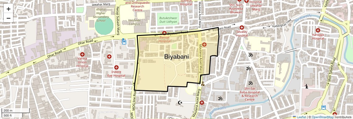 Location Map of Biyabani, Indore