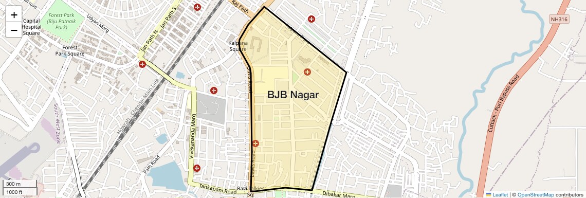 Location Map of BJB Nagar, Bhubaneswar