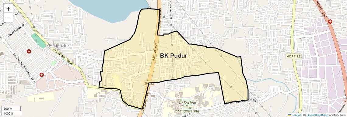 Location Map of BK Pudur, Coimbatore