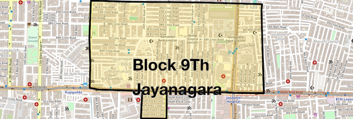 Location Map of Block 9th Jayanagara, Bangalore