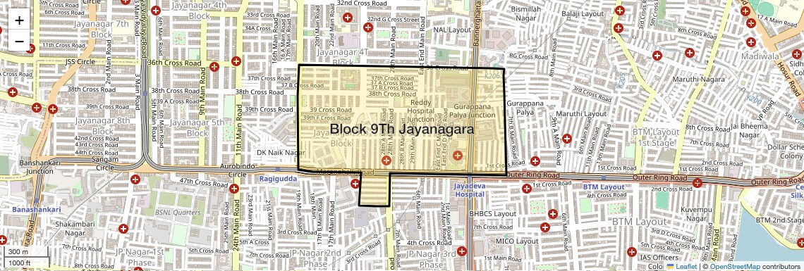 Location Map of Block 9Th Jayanagara, Bangalore