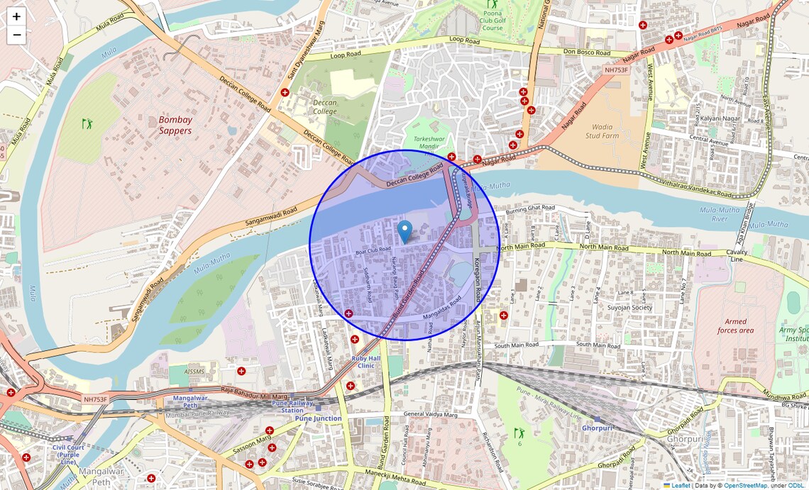Location Map of Boat Club Road, Pune