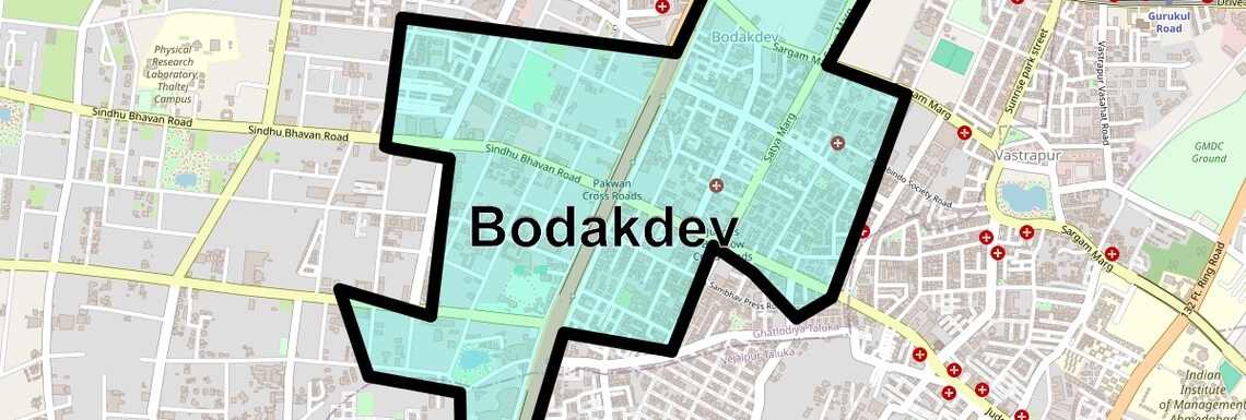 Location Map of Bodakdev, Ahmedabad