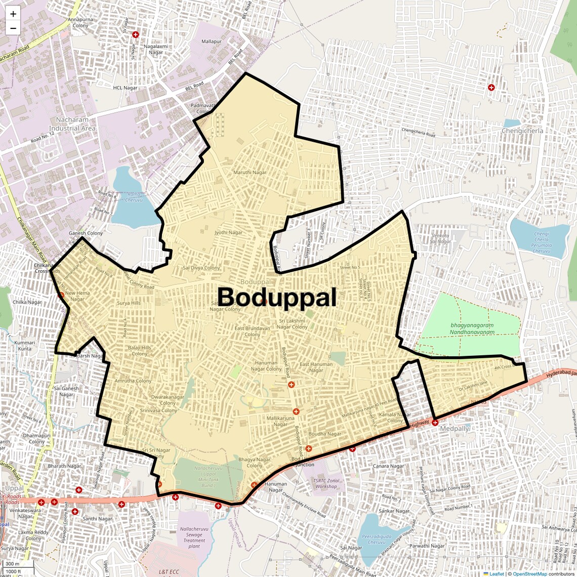 Location Map of Boduppal, Hyderabad
