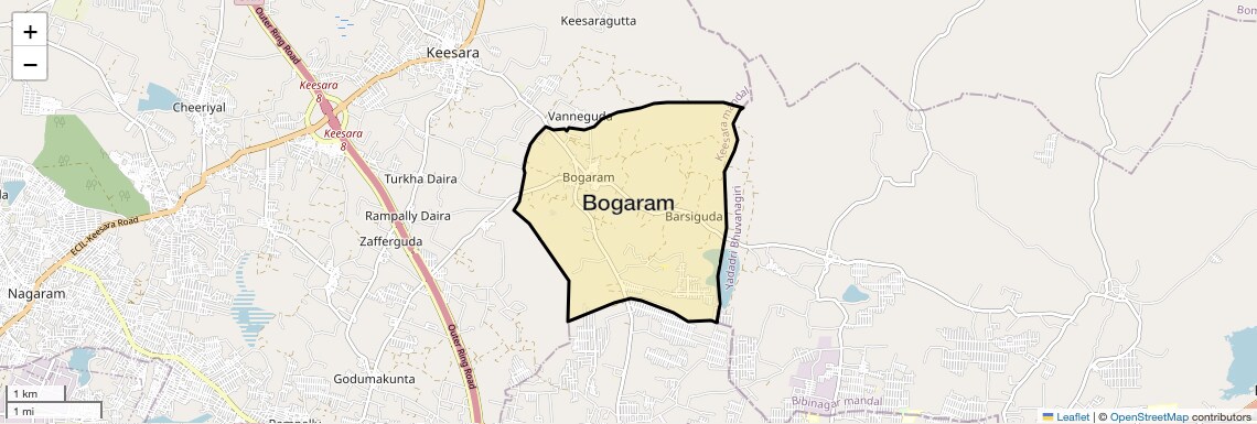 Location Map of Bogaram, Hyderabad