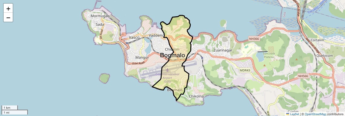 Location Map of Bogmalo, Goa