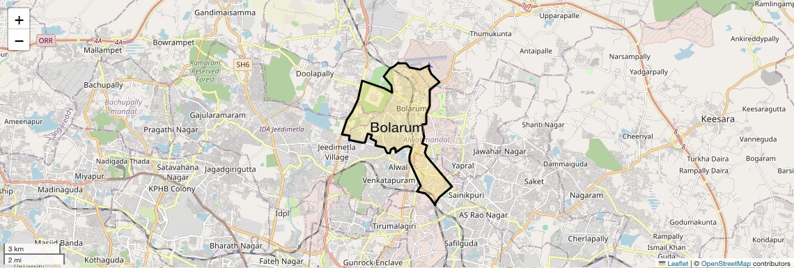 Location Map of Bolarum, Hyderabad