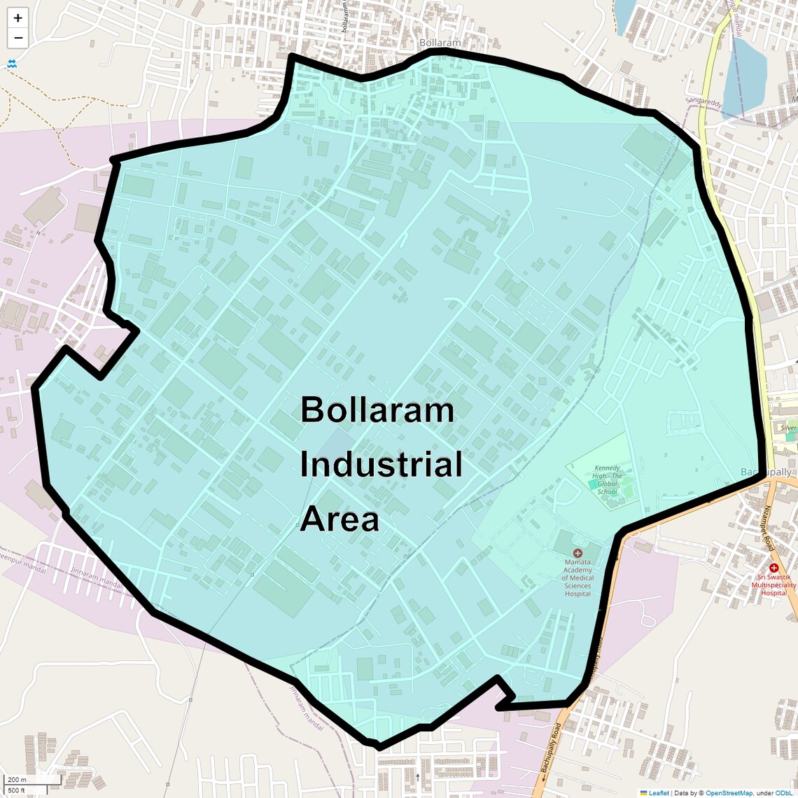 Location Map of Bollaram Industrial Area, Hyderabad