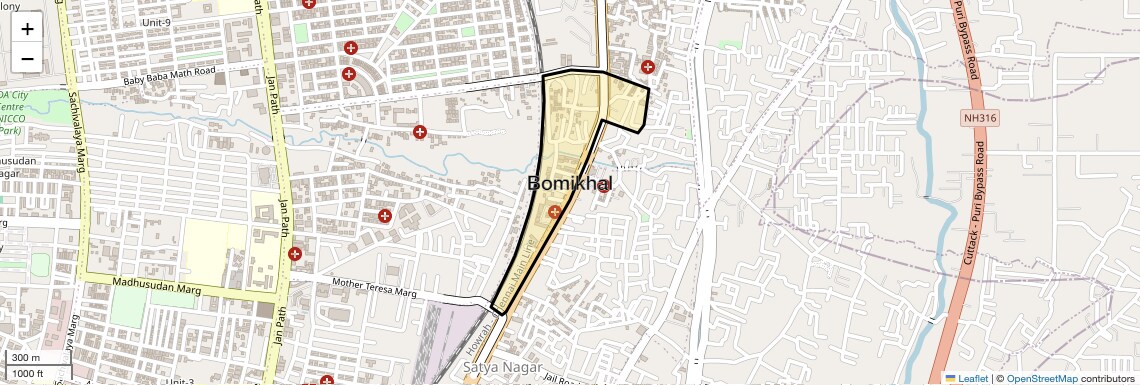 Location Map of Bomikhal, Bhubaneswar