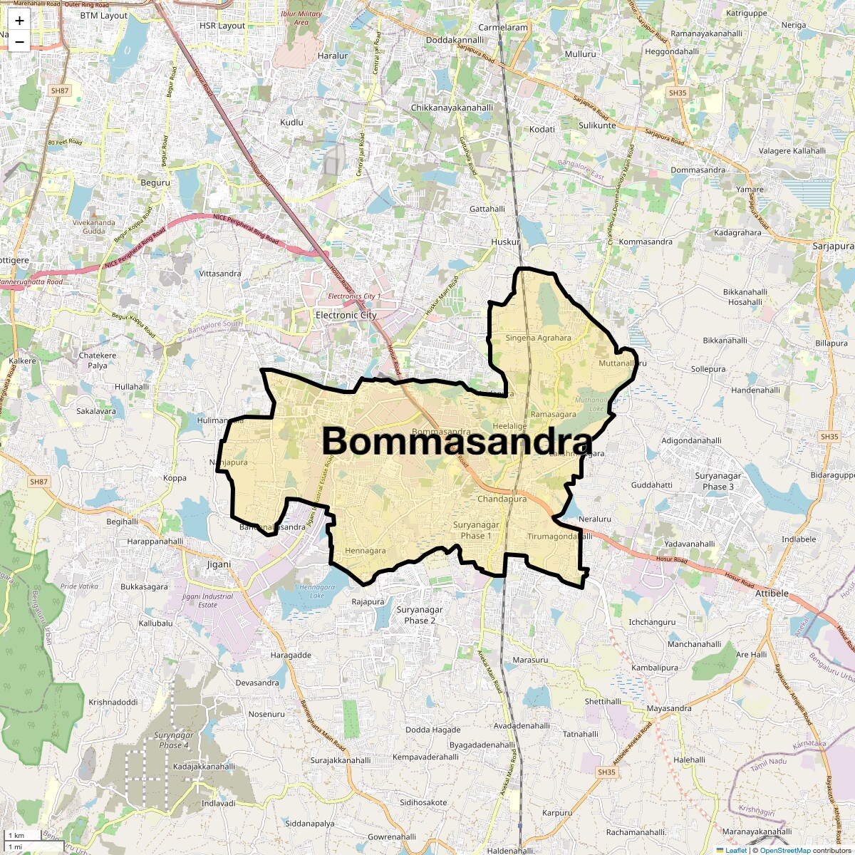 Location Map of Bommasandra, Bangalore