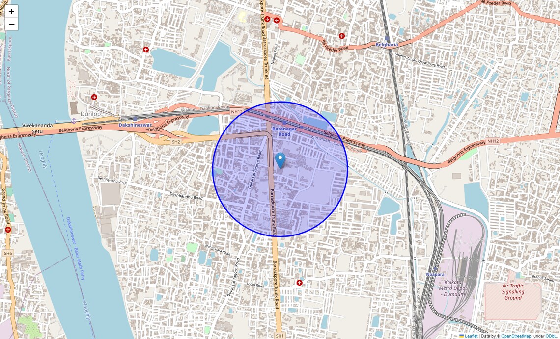 Location Map of Bonhooghly On BT Road, Kolkata