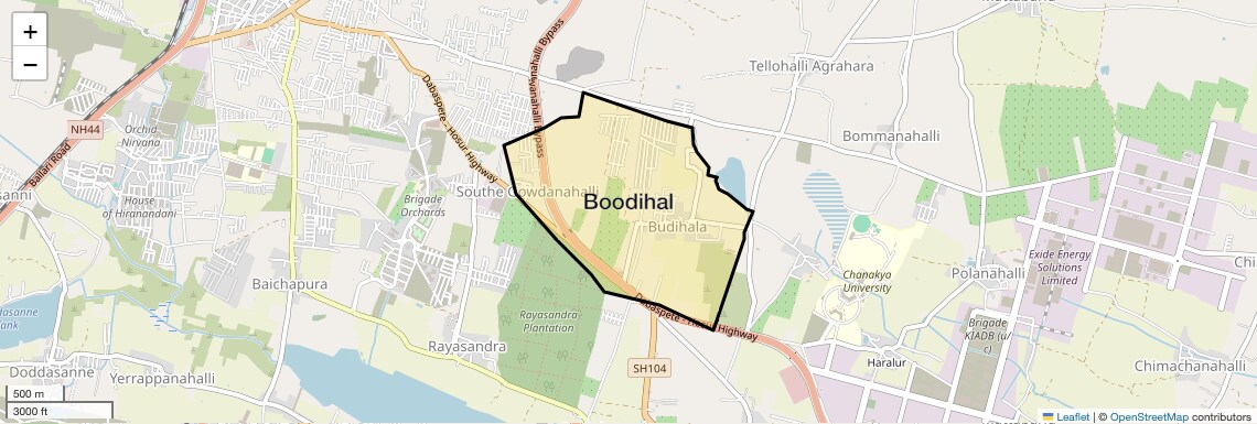 Location Map of Boodihal, Bangalore
