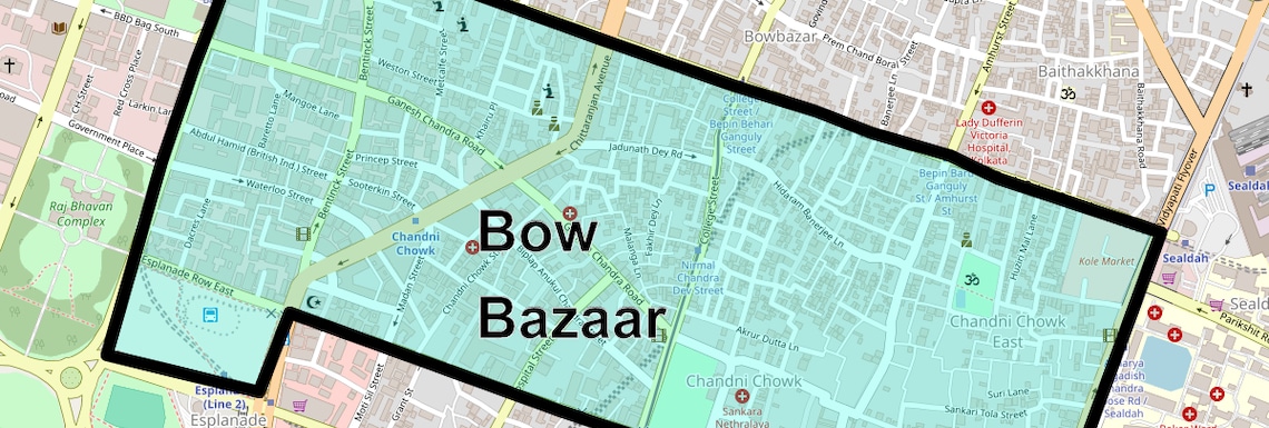 Location Map of Bow Bazaar, Kolkata