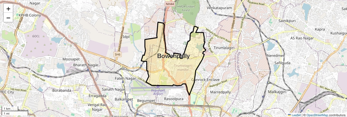 Location Map of Bowenpally, Hyderabad