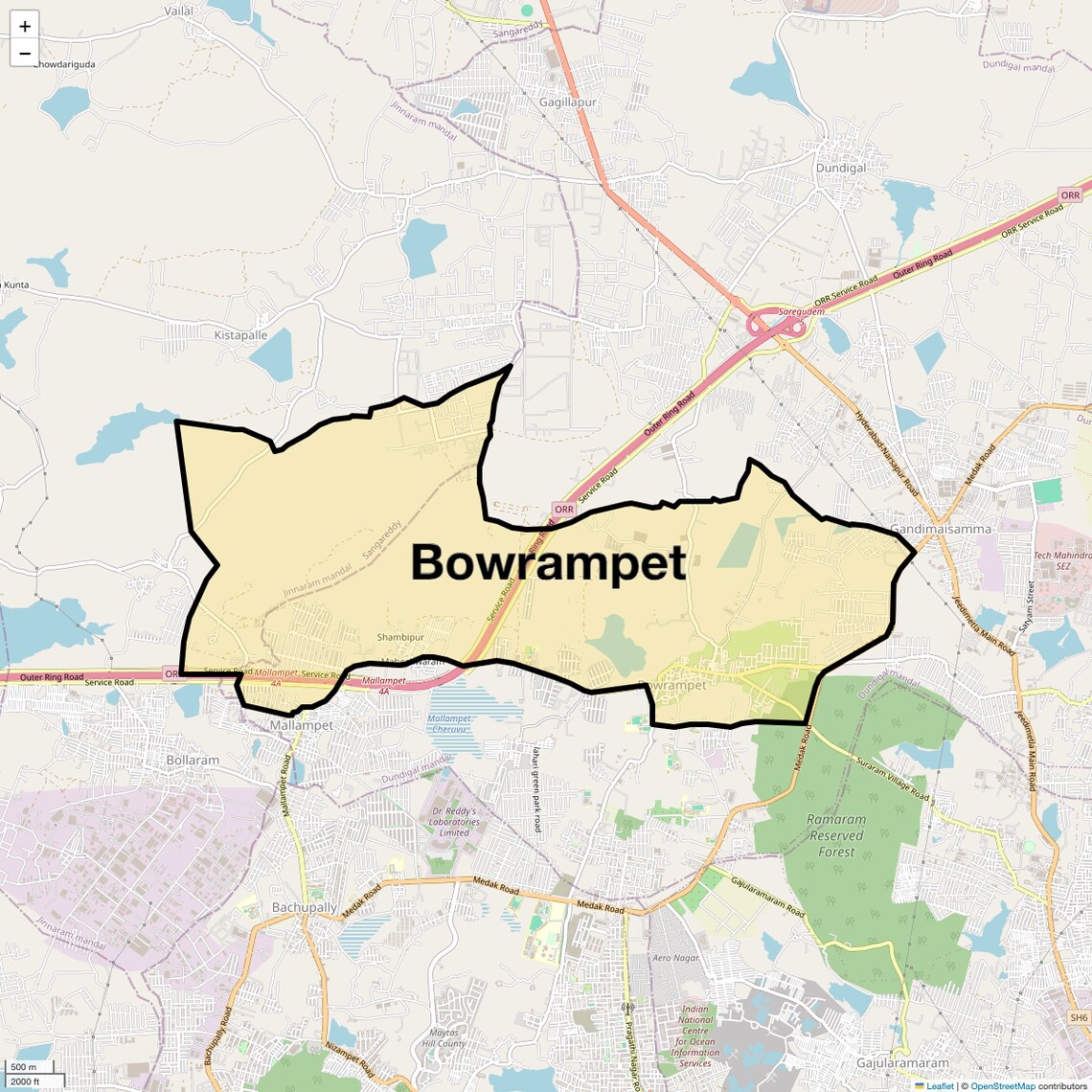 Location Map of Bowrampet, Hyderabad