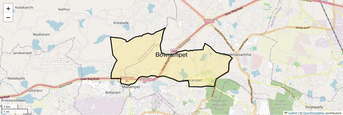 Location Map of Bowrampet, Hyderabad