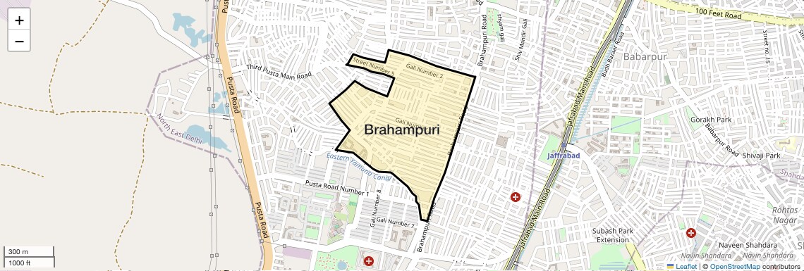 Location Map of Brahampuri, Delhi