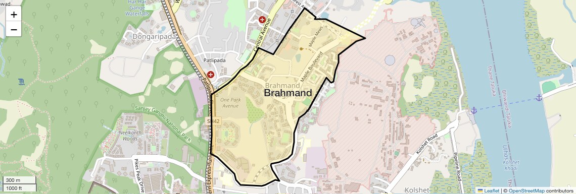 Location Map of Brahmand, Thane