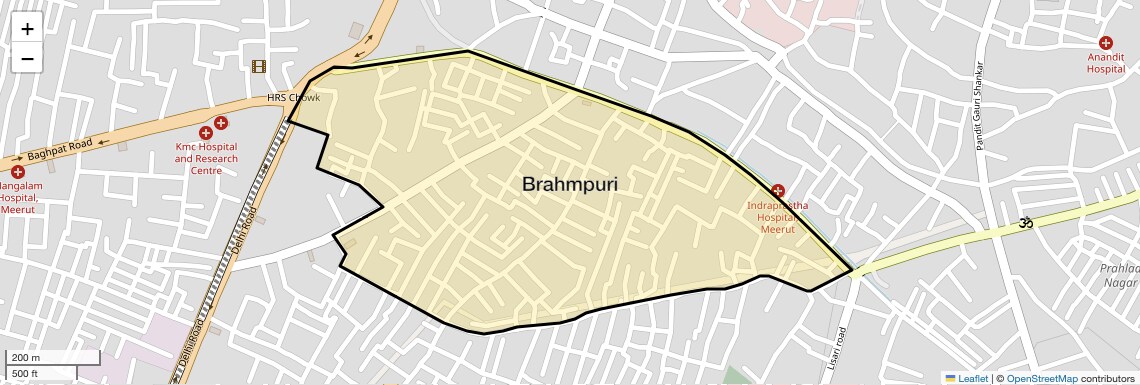 Location Map of Brahmpuri, Meerut