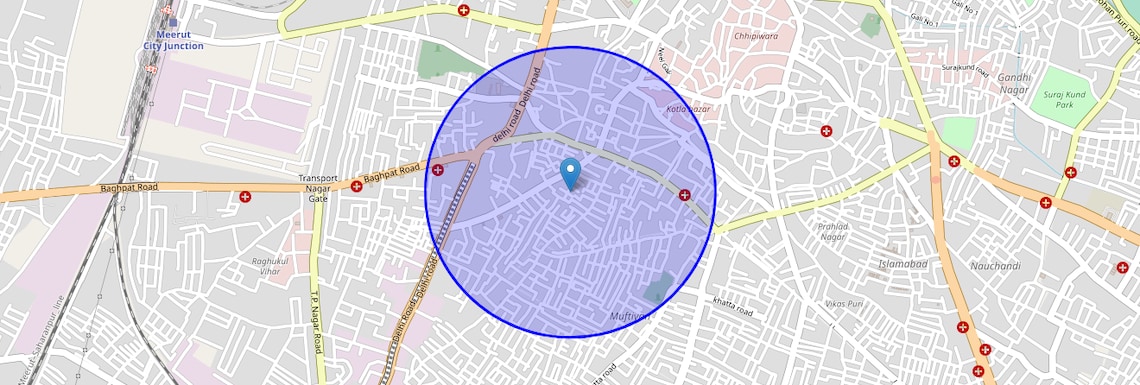 Location Map of Brahmpuri, Meerut