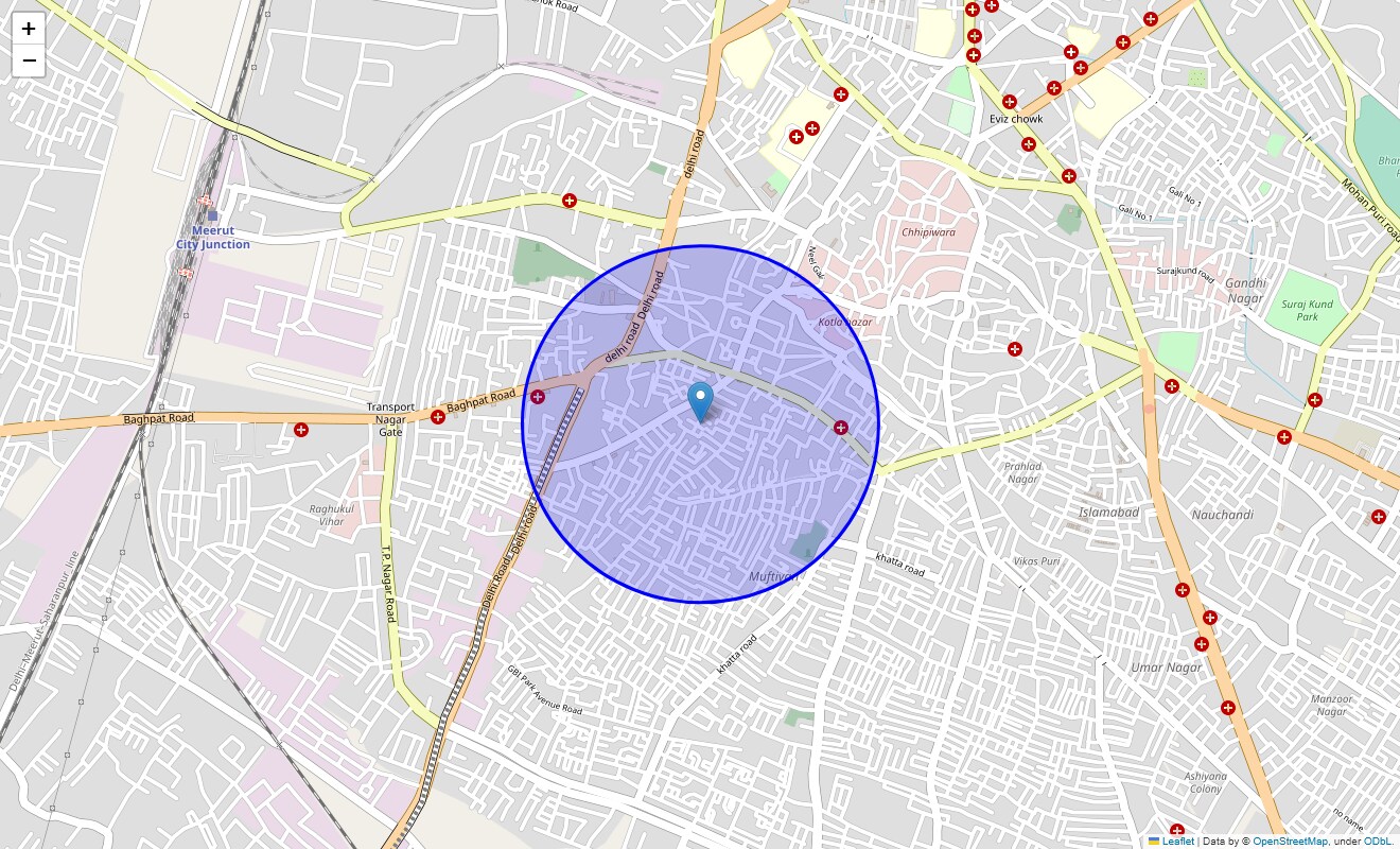 Location Map of Brahmpuri, Meerut