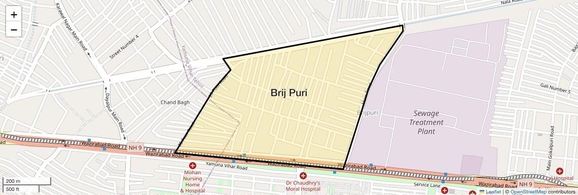 Location Map of Brij Puri, Delhi