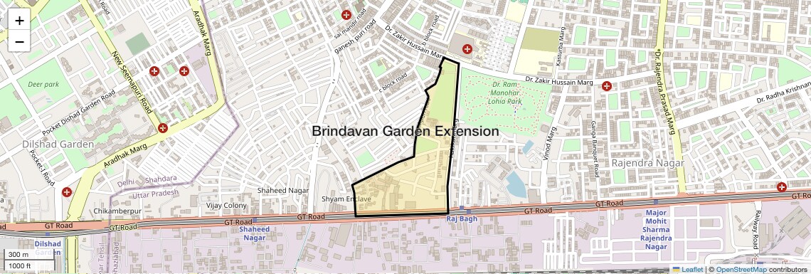 Location Map of Brindavan Garden Extension, Ghaziabad