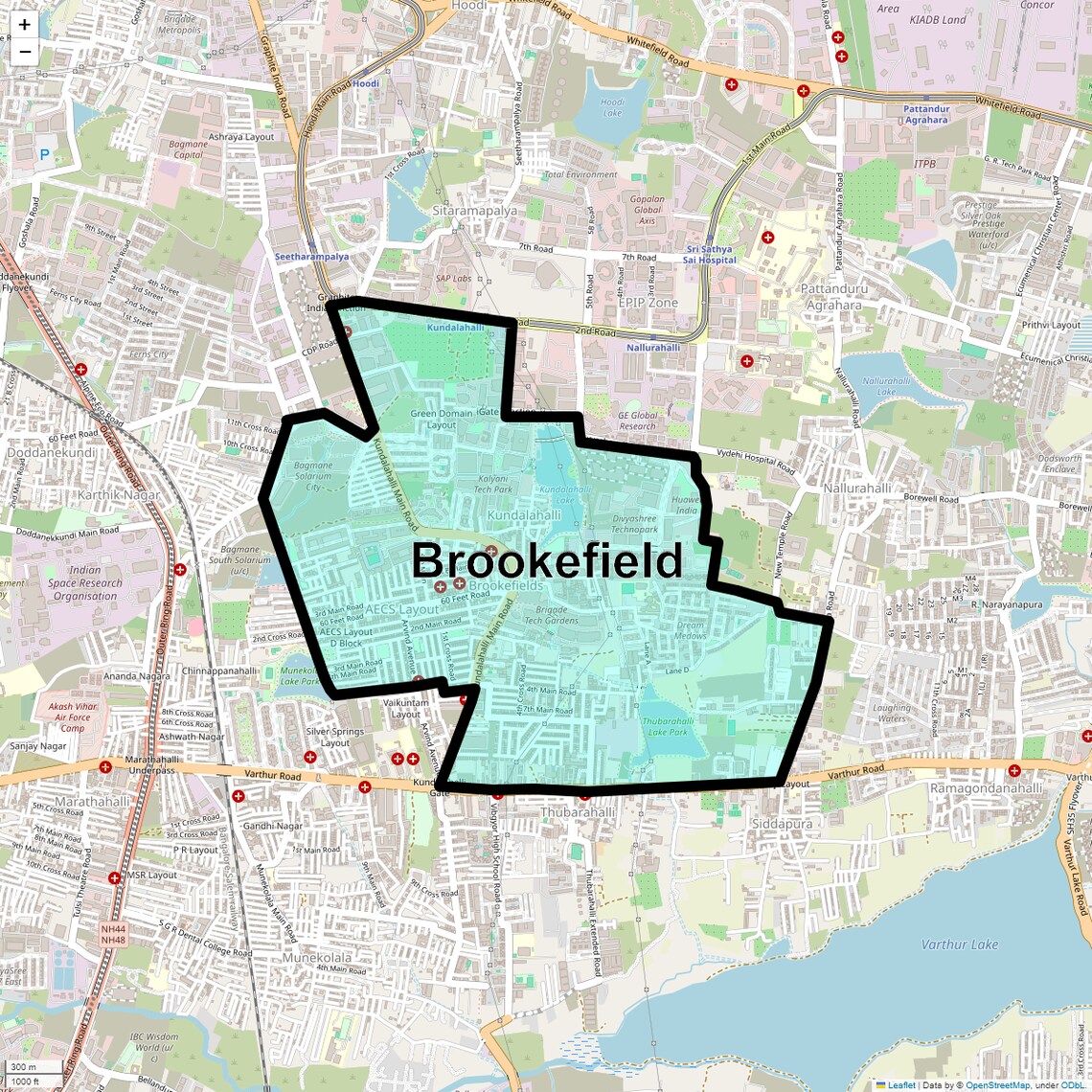 Location Map of Brookefield, Bangalore